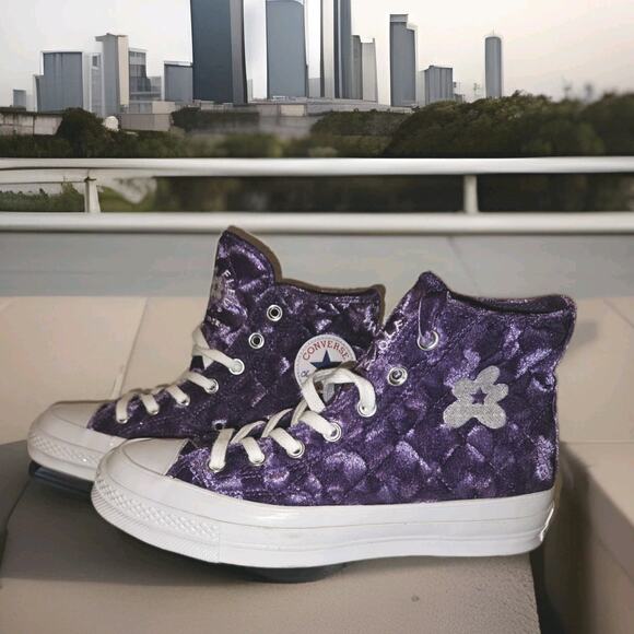 New! Converse Golf Le Fleur Chuck 70 Hi Quilted Velvet Tillandsia Purple W8 M6 - Picture 1 of 13